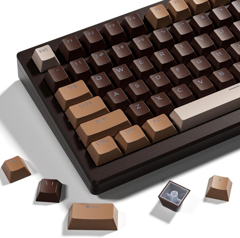 OHY XVX Shine Through Keycaps -133 Keys Cherry Profile Double Shot PBT Keycaps Compatible for 60%/75%/100% Retro Gaming Mechanical Keyboard-Coffee Brown - Image 1